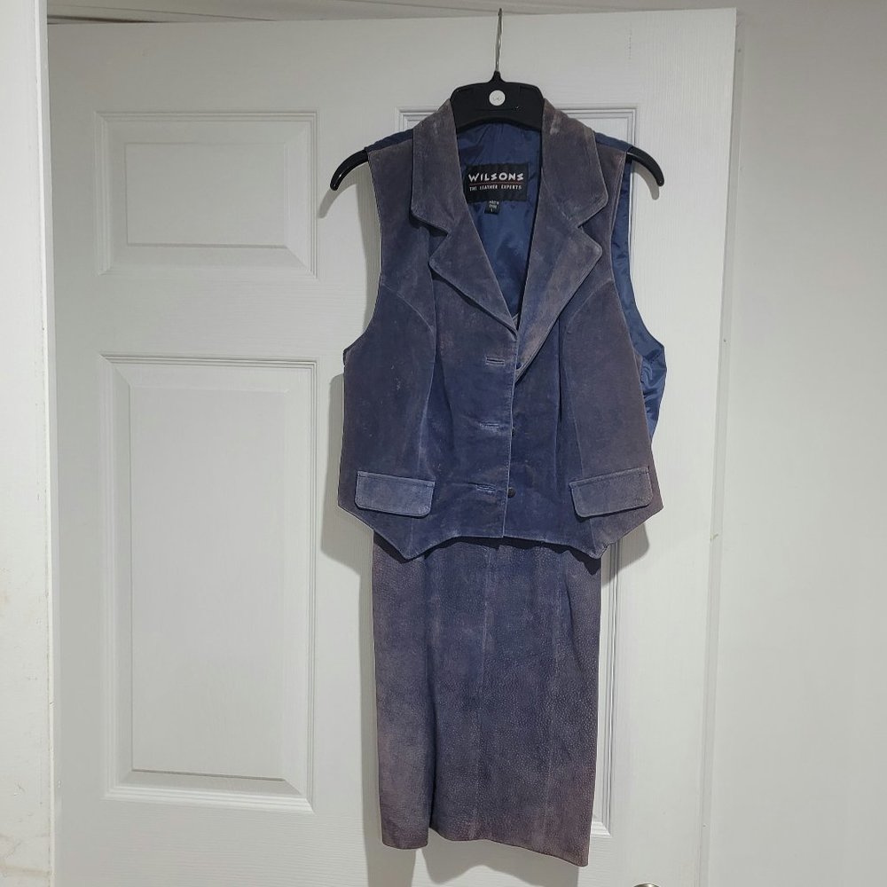 Navy Blue Suede Dress with Vest Large